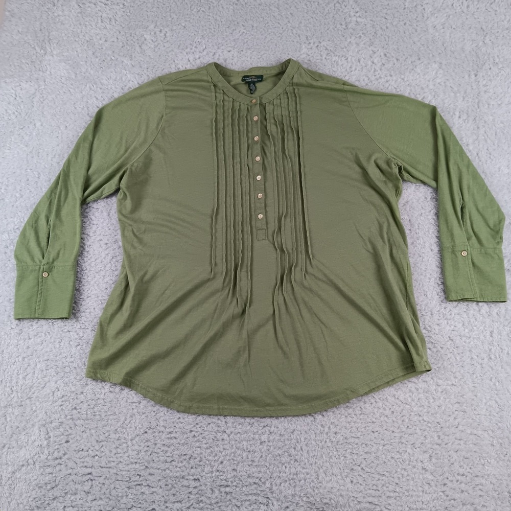 Lauren Jeans Co Ralph Lauren Olive Green Pleated Bib Henley Blouse 2X‎ 06933